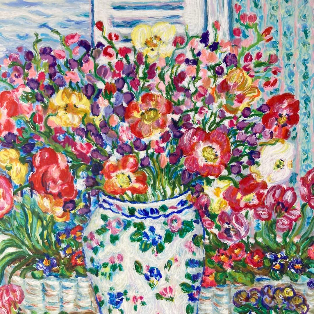 【真作保証】レスリー・セイヤー「花」シルクスクリーン 直筆サイン 版画