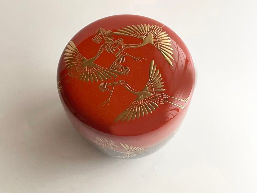 茶道具　塗師　薫和　松喰鶴蒔絵　棗　共箱　中棗　蒔絵　漆