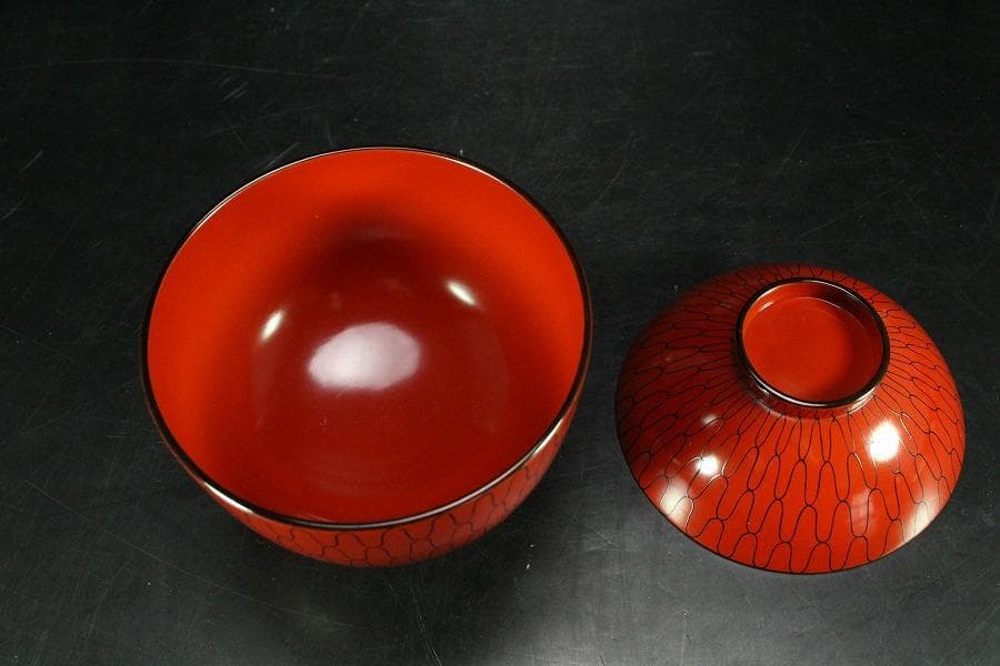 茶道具 網の絵 吸物椀 五客 塗師 宗哲 共箱 古美術(K-YC551)