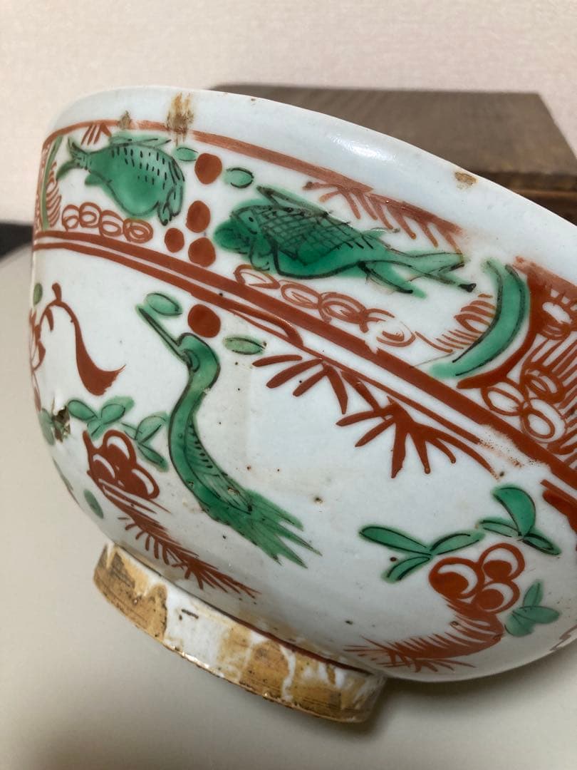 年代保証　中国明時代 呉須赤絵菓子大鉢　口径約25cm元箱付
