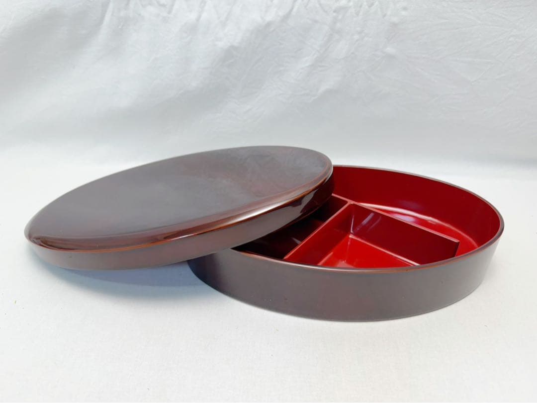 未使用 懐石道具 木製溜塗 小判型 幕の内 弁当箱5客組 内朱 紙箱