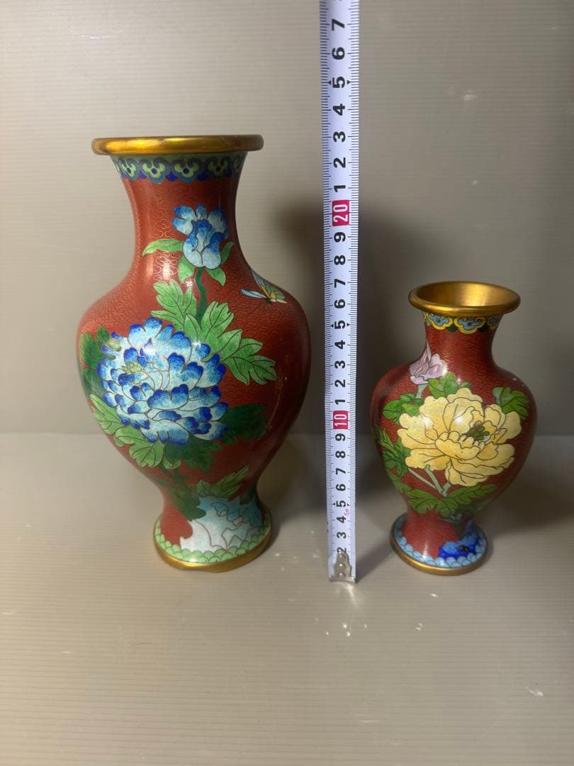 2492 七宝焼　景泰藍　琺瑯　花瓶　2客