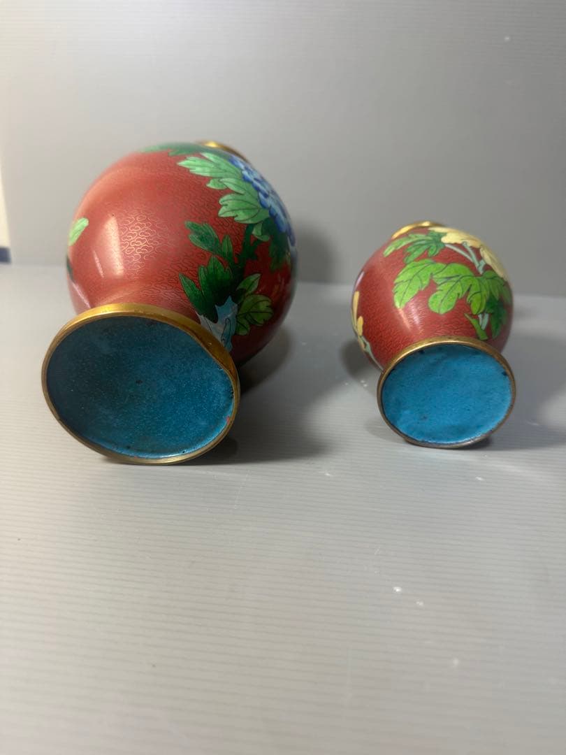 2492 七宝焼　景泰藍　琺瑯　花瓶　2客