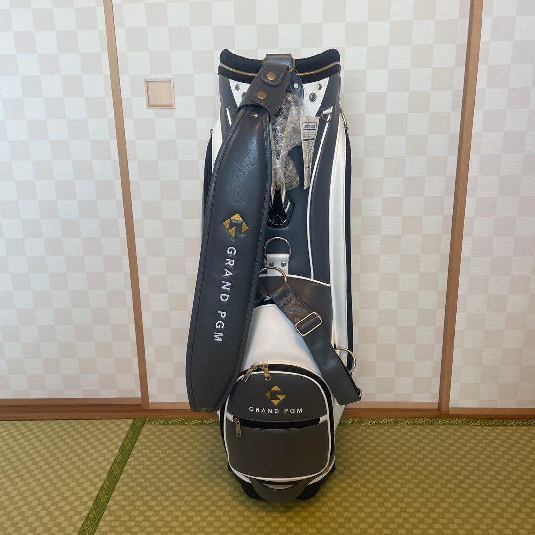GRAND PGM キャディバッグ ホワイト/グレー : フード付き
