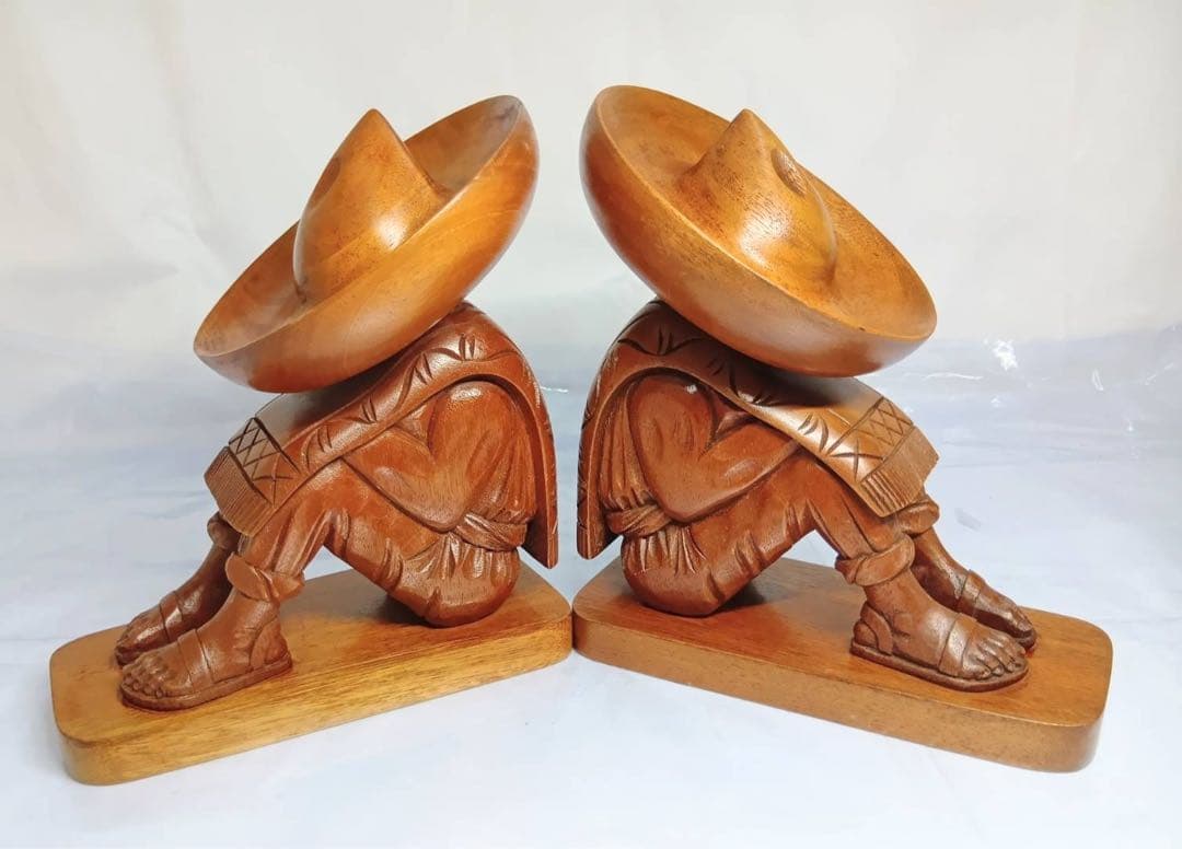 天然木　木彫　彫刻　ブックエンド　ビンテージ　メキシコ　置物　インテリア　骨董