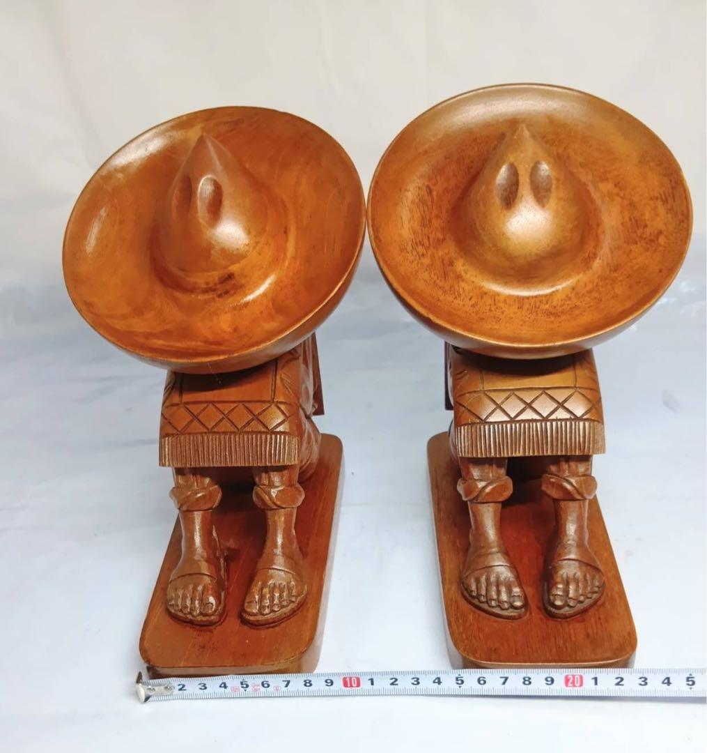 天然木　木彫　彫刻　ブックエンド　ビンテージ　メキシコ　置物　インテリア　骨董