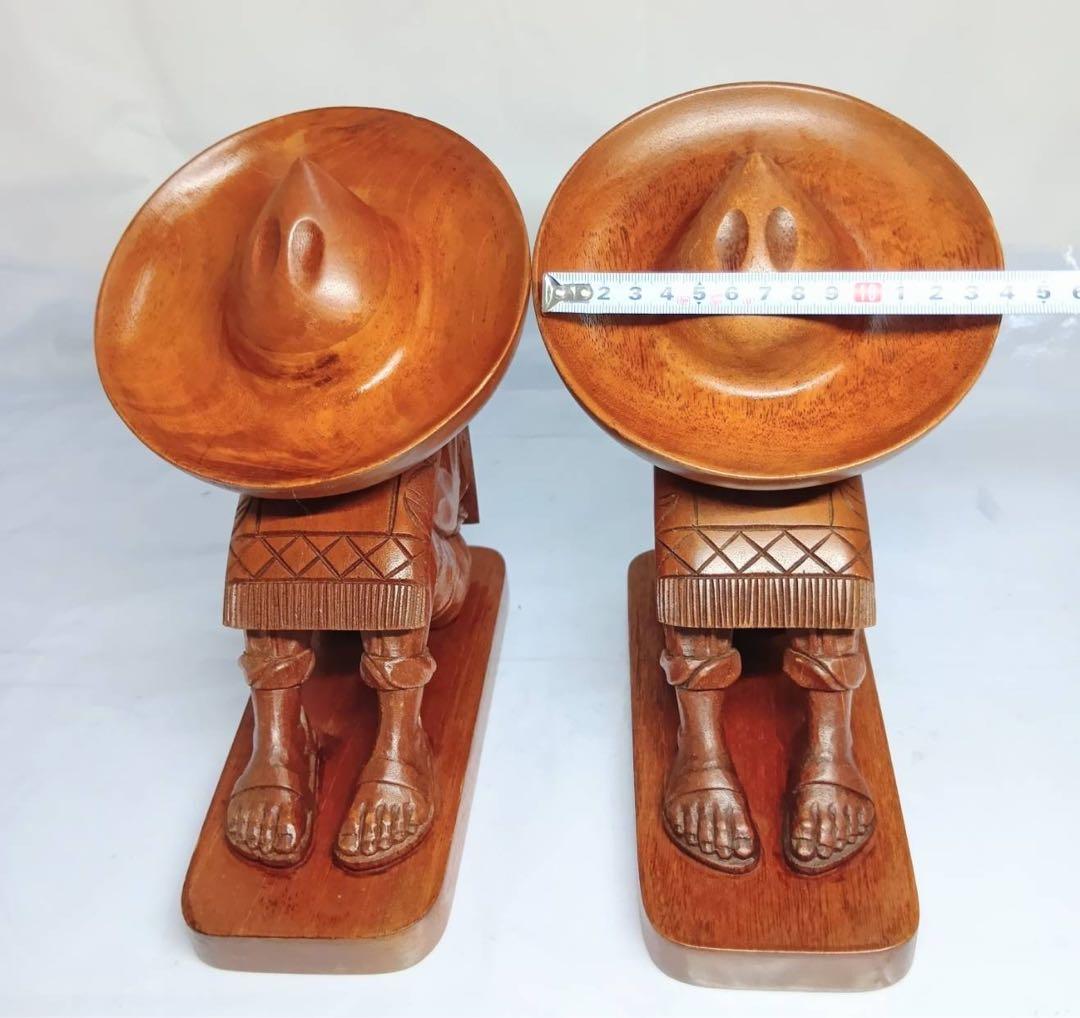 天然木　木彫　彫刻　ブックエンド　ビンテージ　メキシコ　置物　インテリア　骨董