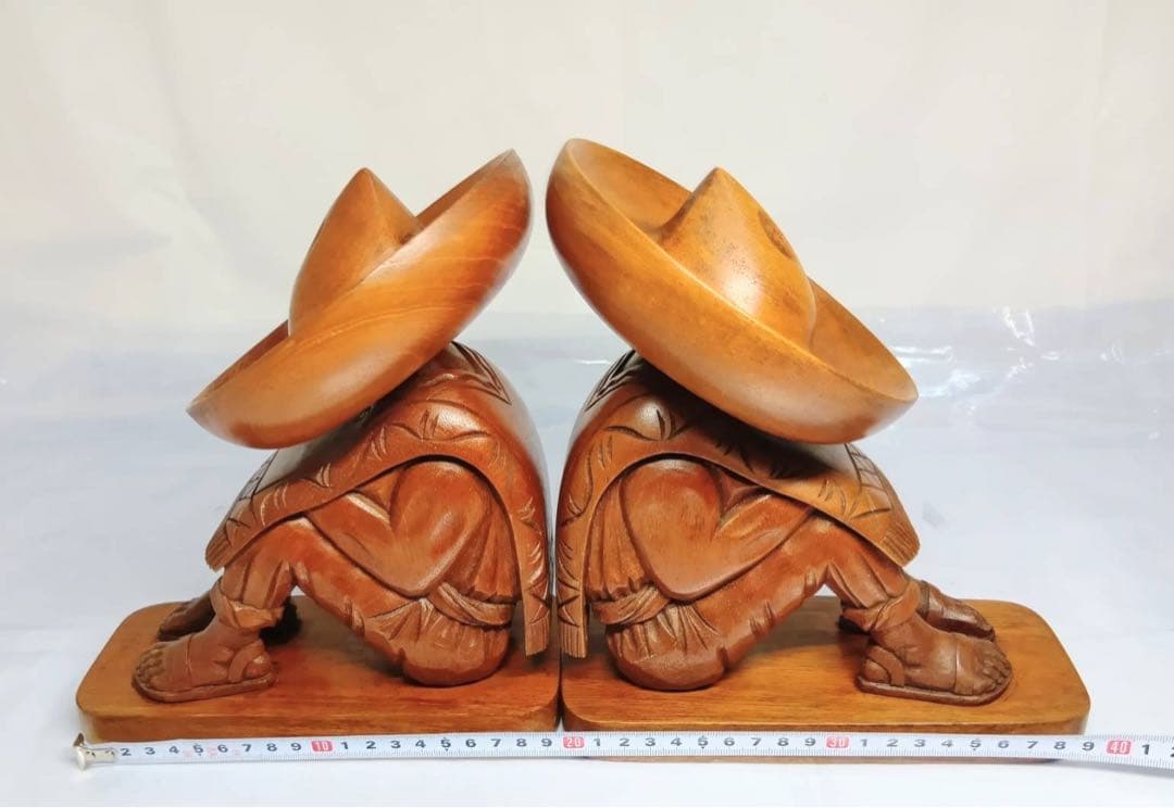 天然木　木彫　彫刻　ブックエンド　ビンテージ　メキシコ　置物　インテリア　骨董