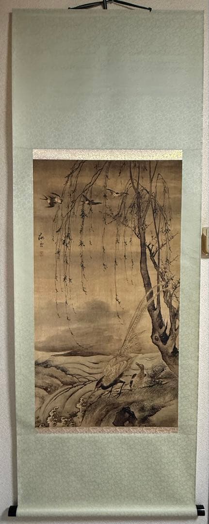 中国　明時代　汪肇　柳禽白鷳圖　絹本　原色複製　◇検故宮博物館◇ 一鼎軒0926