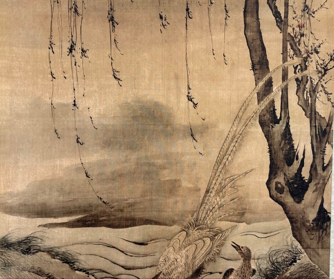 中国　明時代　汪肇　柳禽白鷳圖　絹本　原色複製　◇検故宮博物館◇ 一鼎軒0926