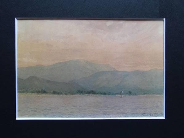 浅井忠、琵琶湖、希少画集画、新品高級額、額装付、状態良好、油彩 風景