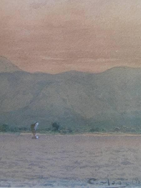 浅井忠、琵琶湖、希少画集画、新品高級額、額装付、状態良好、油彩 風景