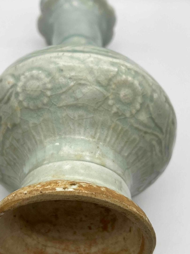 北宋時代　青白磁 纏枝貼花牡丹文菱口瓶 湖田窯花瓶 影青 花入れ(B-88)