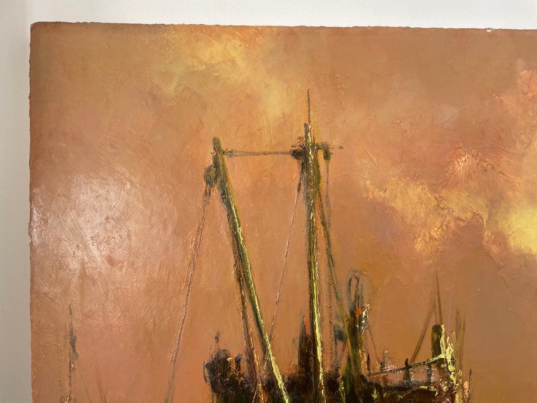 島田稔 【出漁準備】 20号 大判作品 油絵 肉筆 直筆サイン 油彩 ○無所属