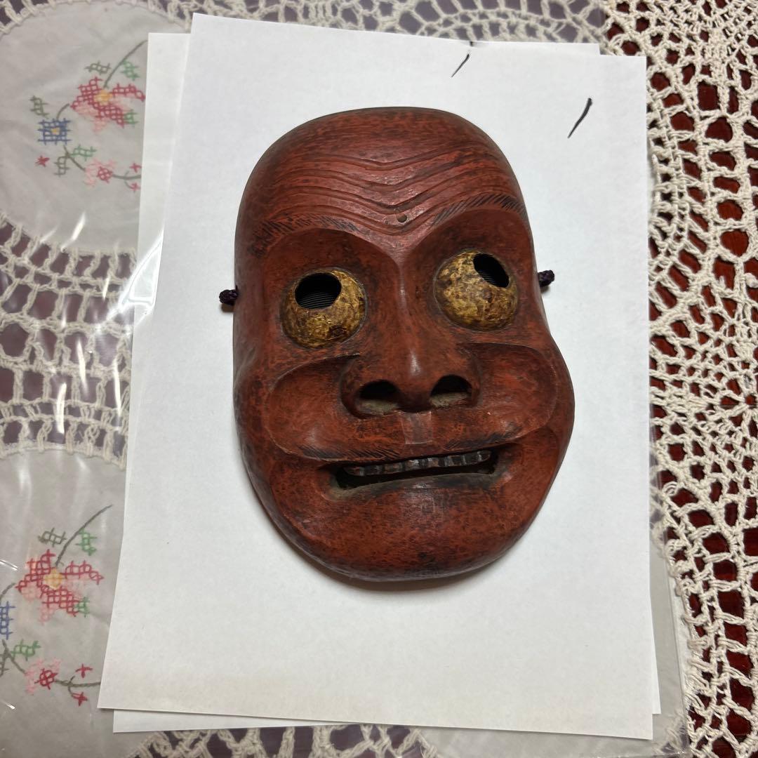 木製 赤 能面 伝統的