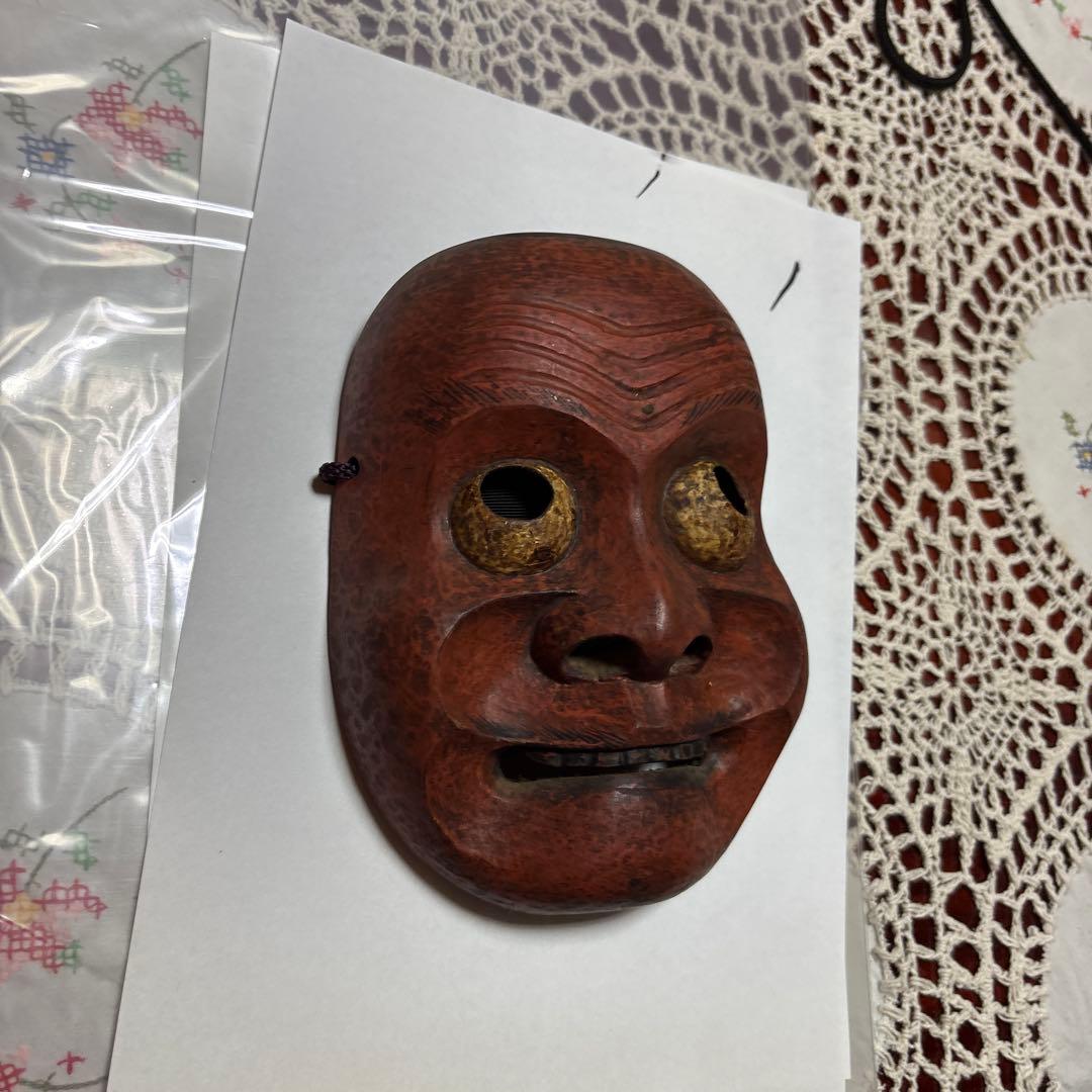 木製 赤 能面 伝統的