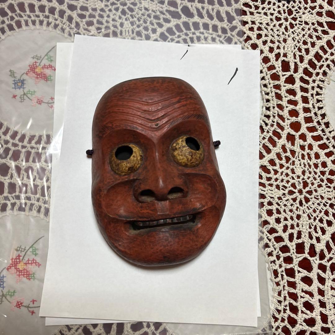 木製 赤 能面 伝統的