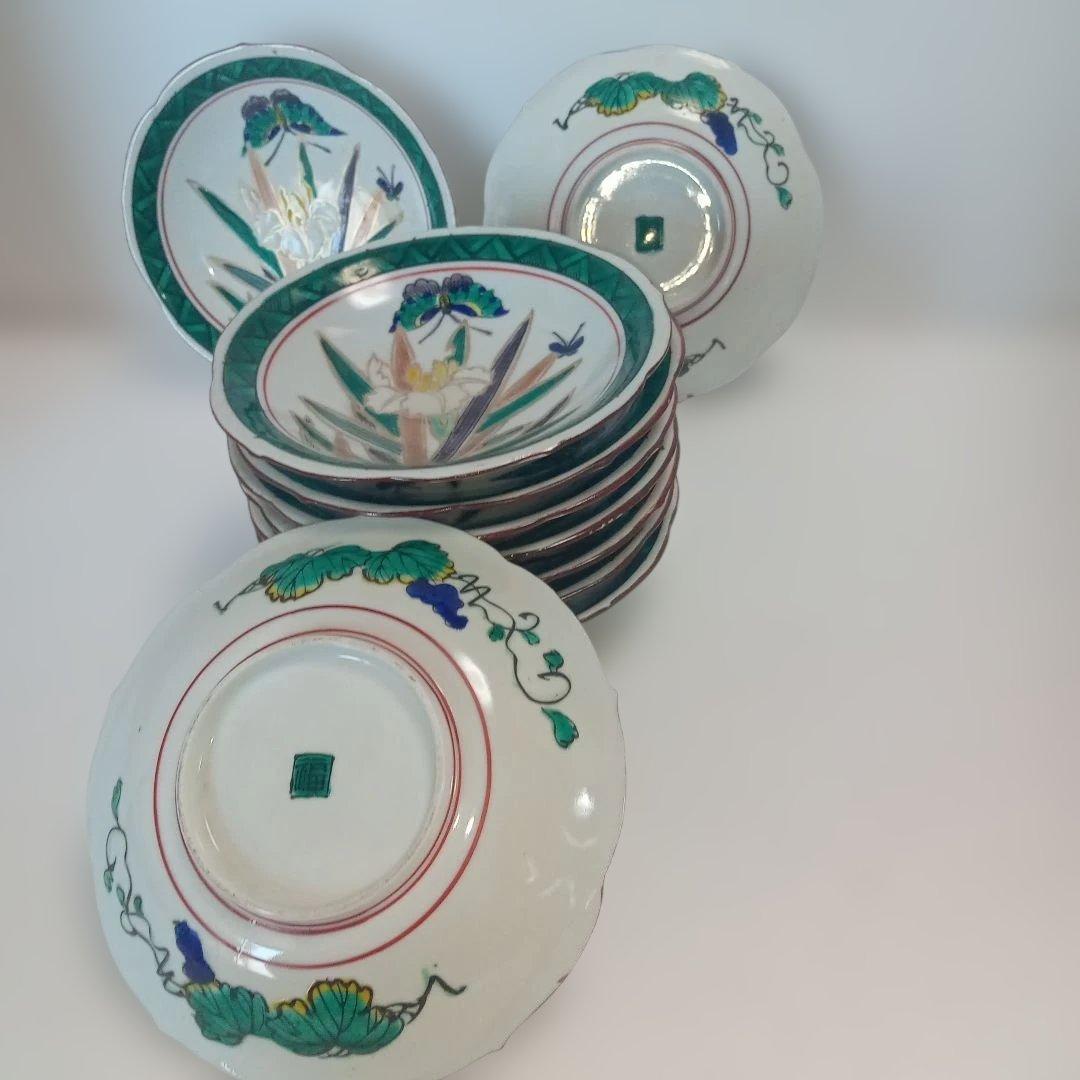 角福　九谷(10客)　古九谷　古道具　台所用品　食器　骨董　丸皿　浅皿　伝統工芸