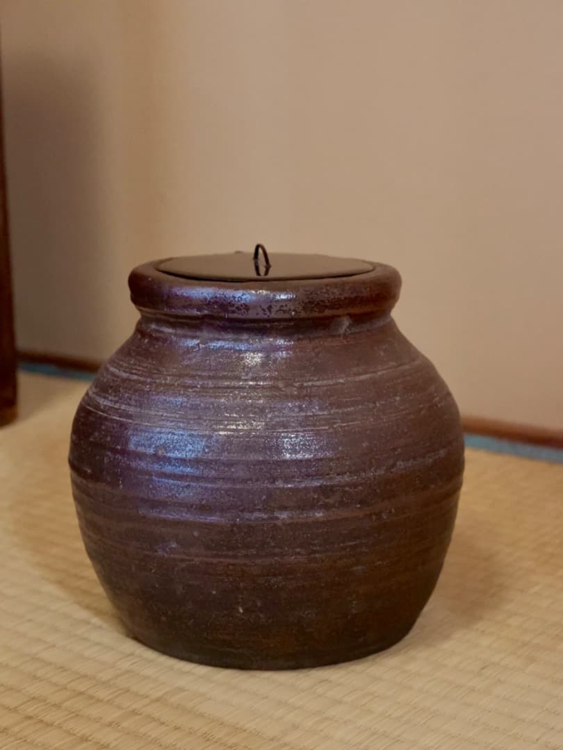 古備前焼　備前水指　塗蓋　茶道具　箱付　古道具　時代物　Q2321