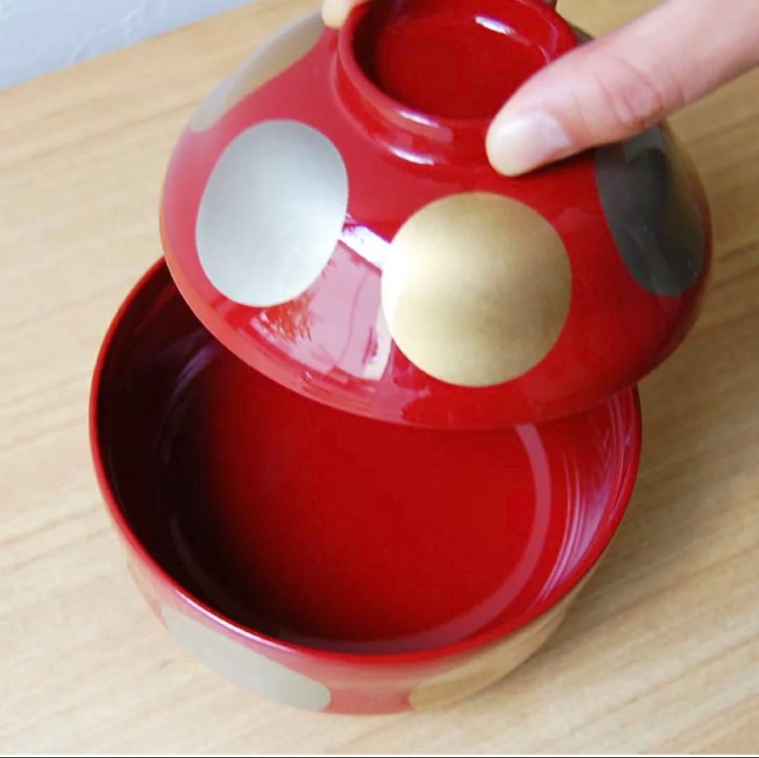 【4個セット】越前塗 ひさご雑煮椀 日月 朱 漆器