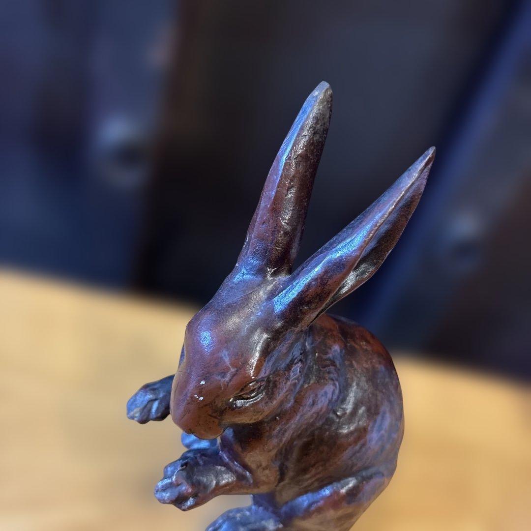 うさぎ　置物　鋳鉄製　金属工芸　アンティーク　ブロンズ