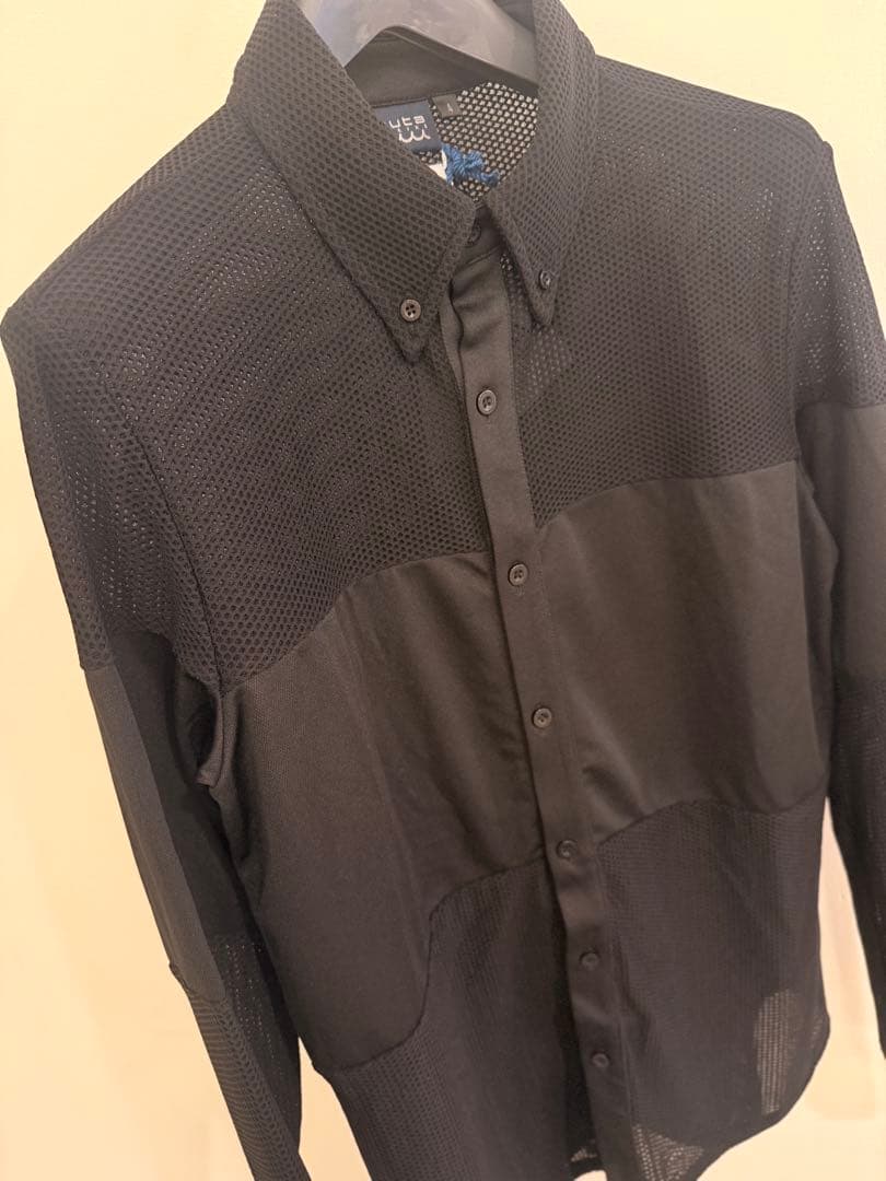 【新品】ムータマリン　ストレッチメッシュ 切替ラインシャツ　黒　Sサイズ