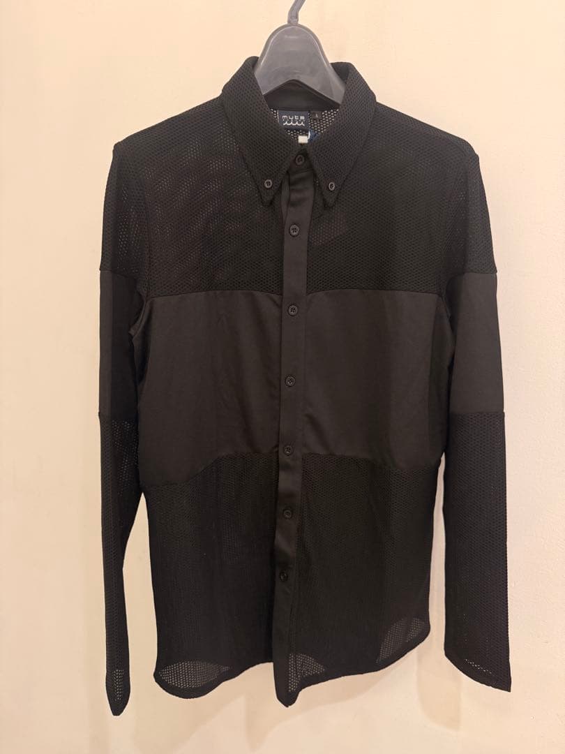 【新品】ムータマリン　ストレッチメッシュ 切替ラインシャツ　黒　Sサイズ