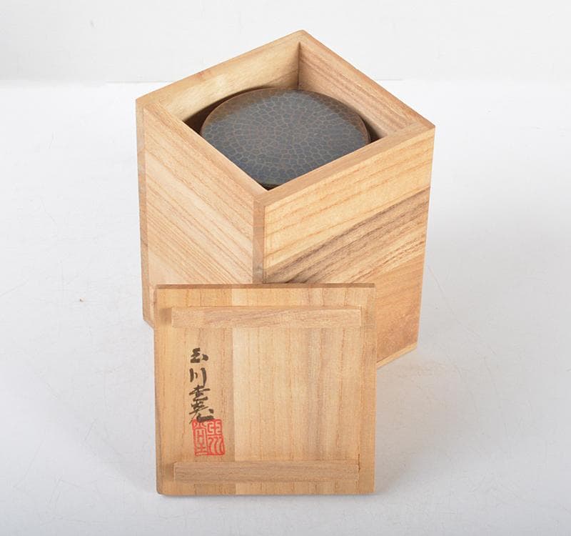 茶道具　鎚起銅器　玉川堂造　鋲打　茶筒　共箱　M　R4441