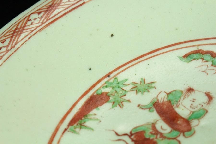 中国美術 赤絵 人物紋 皿 φ20cm 明(K-A828)