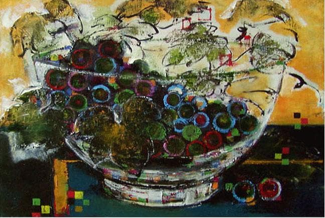 油絵 菅家令子 絵 絵画 インテリア 額付(白) uF6-061203 ぶどう