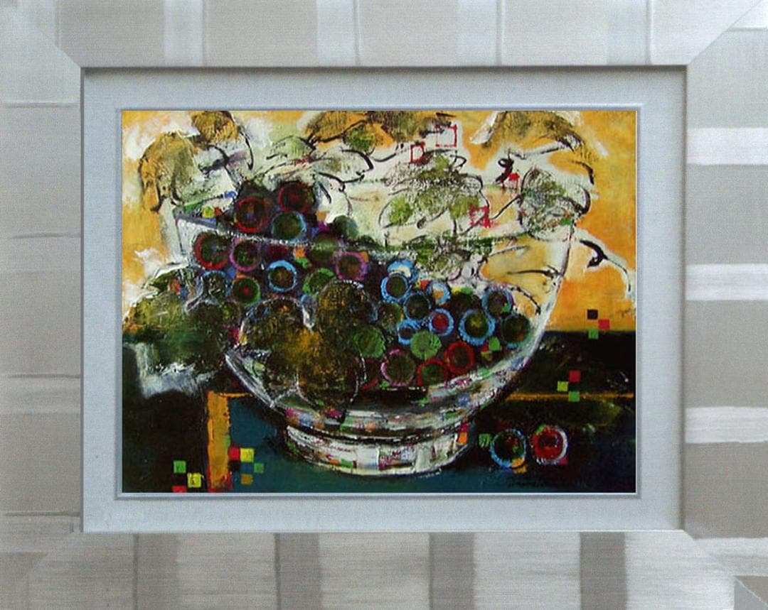 油絵 菅家令子 絵 絵画 インテリア 額付(白) uF6-061203 ぶどう