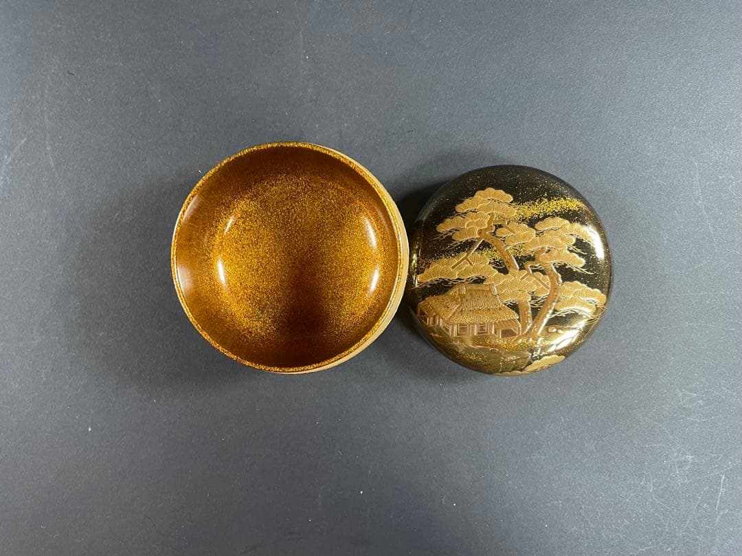 2 最終値下げ　拓也 山水 蒔絵 平棗 漆器 重合 茶道具