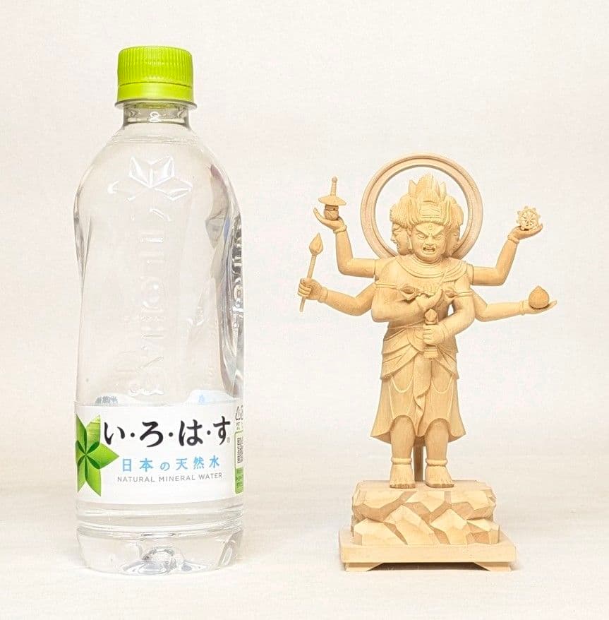 【セール・新品】三宝荒神　柘植　総高さ約17㎝　竈　三面六臂　台所の神