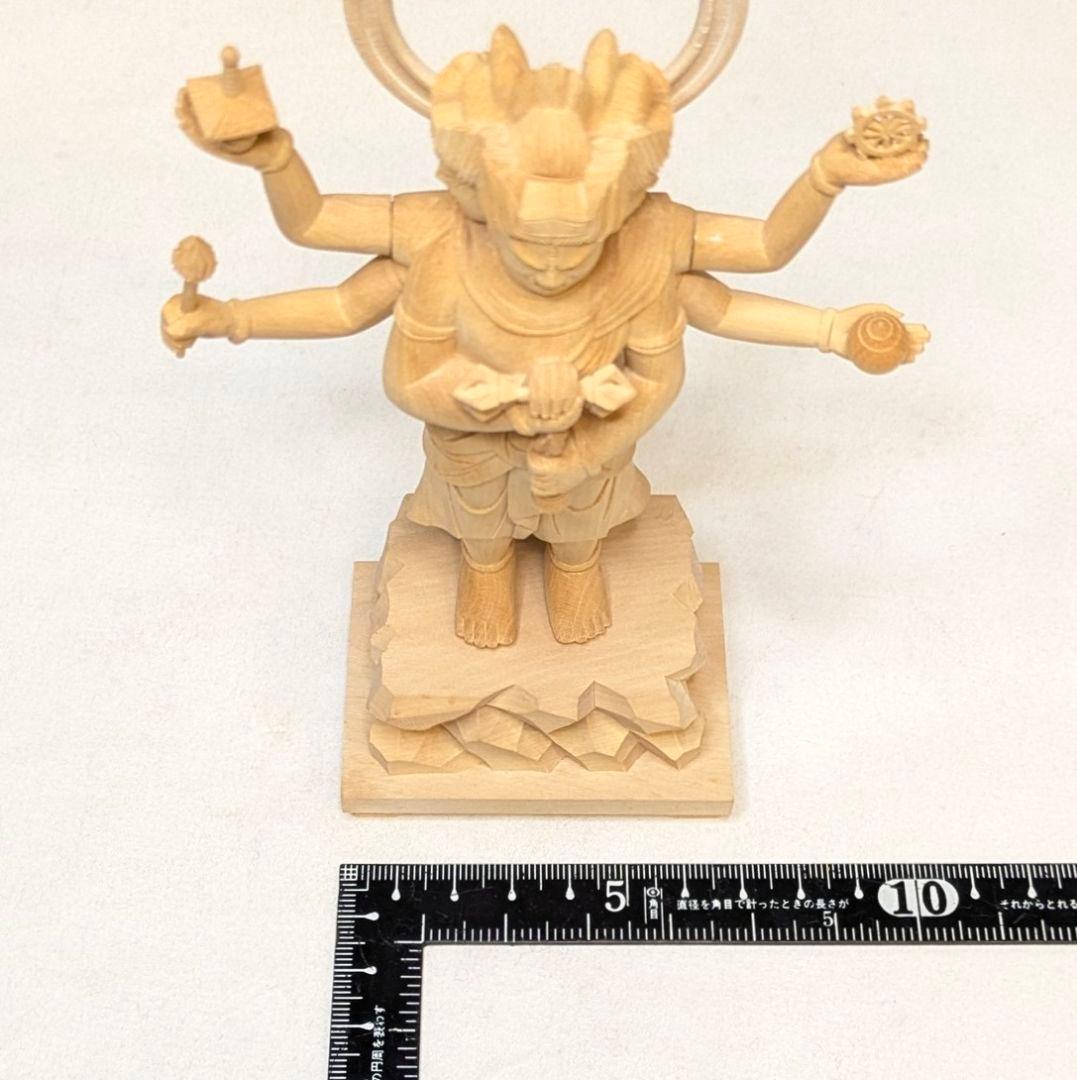 【セール・新品】三宝荒神　柘植　総高さ約17㎝　竈　三面六臂　台所の神