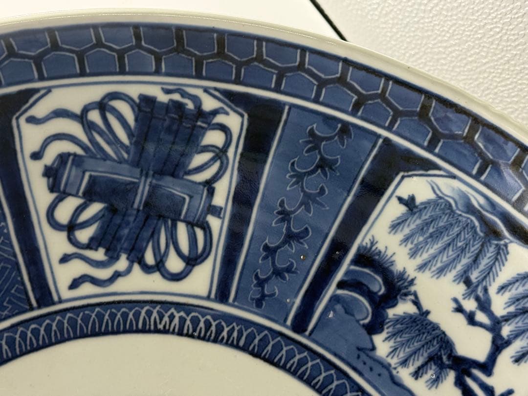 江戸　伊万里　染付　龍紋　柳紋大皿　直径約45.7cm 送料込み260204