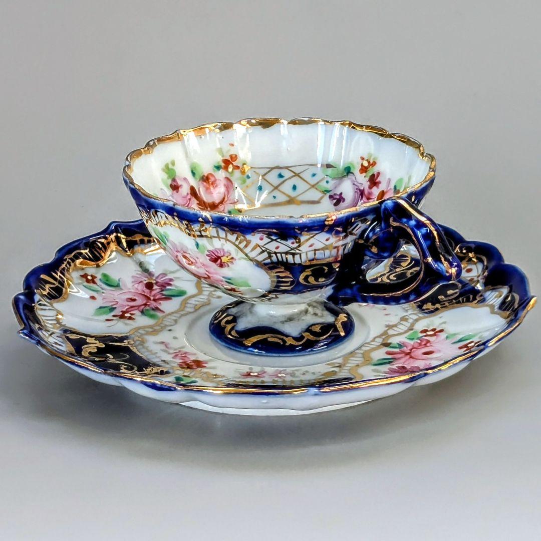 オールドニッポン デミタス 高台ペディスタル C&S 金彩 花文