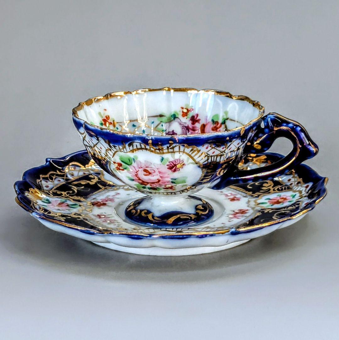 オールドニッポン デミタス 高台ペディスタル C&S 金彩 花文