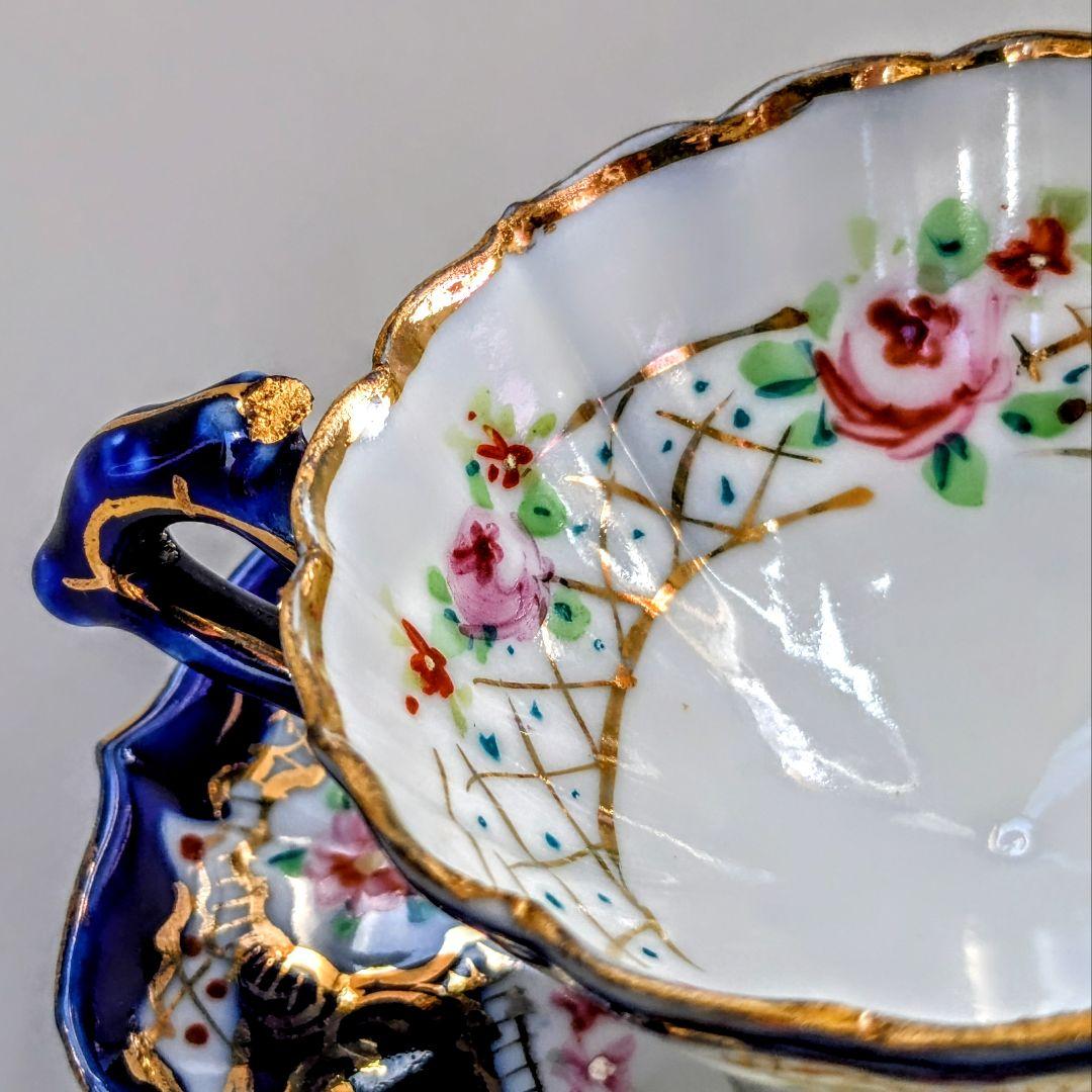 オールドニッポン デミタス 高台ペディスタル C&S 金彩 花文