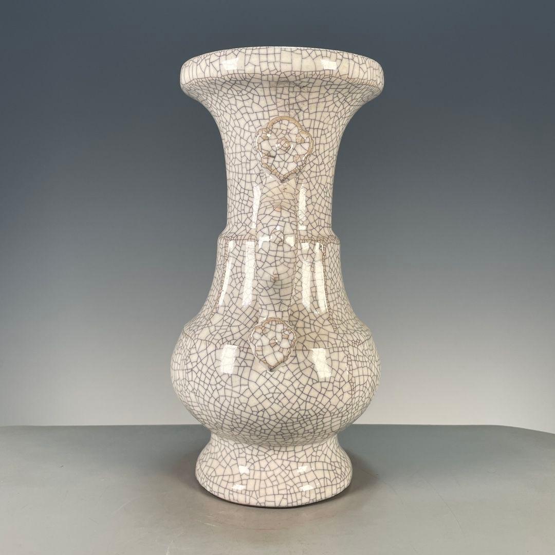 哥窯開片如意双耳瓶 景徳鎮 陶磁器 装飾品 現代工芸品 美術品 置物