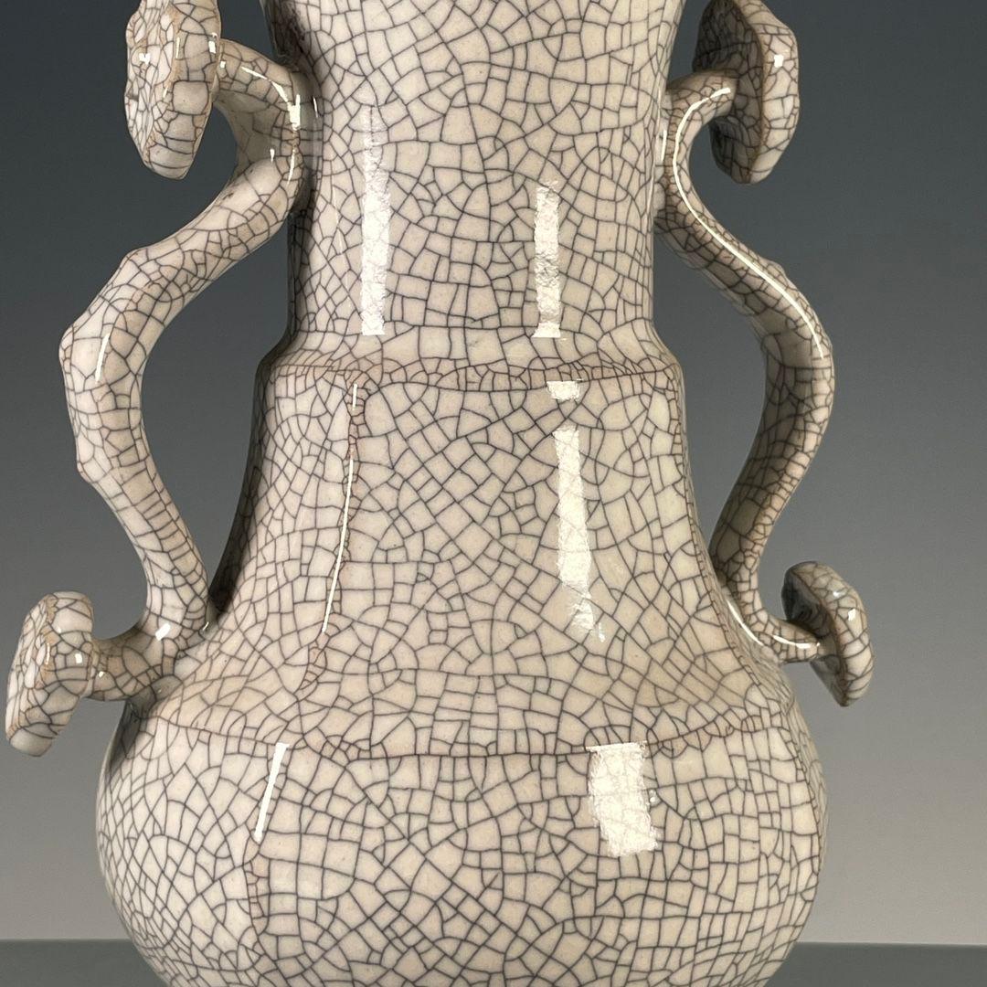 哥窯開片如意双耳瓶 景徳鎮 陶磁器 装飾品 現代工芸品 美術品 置物