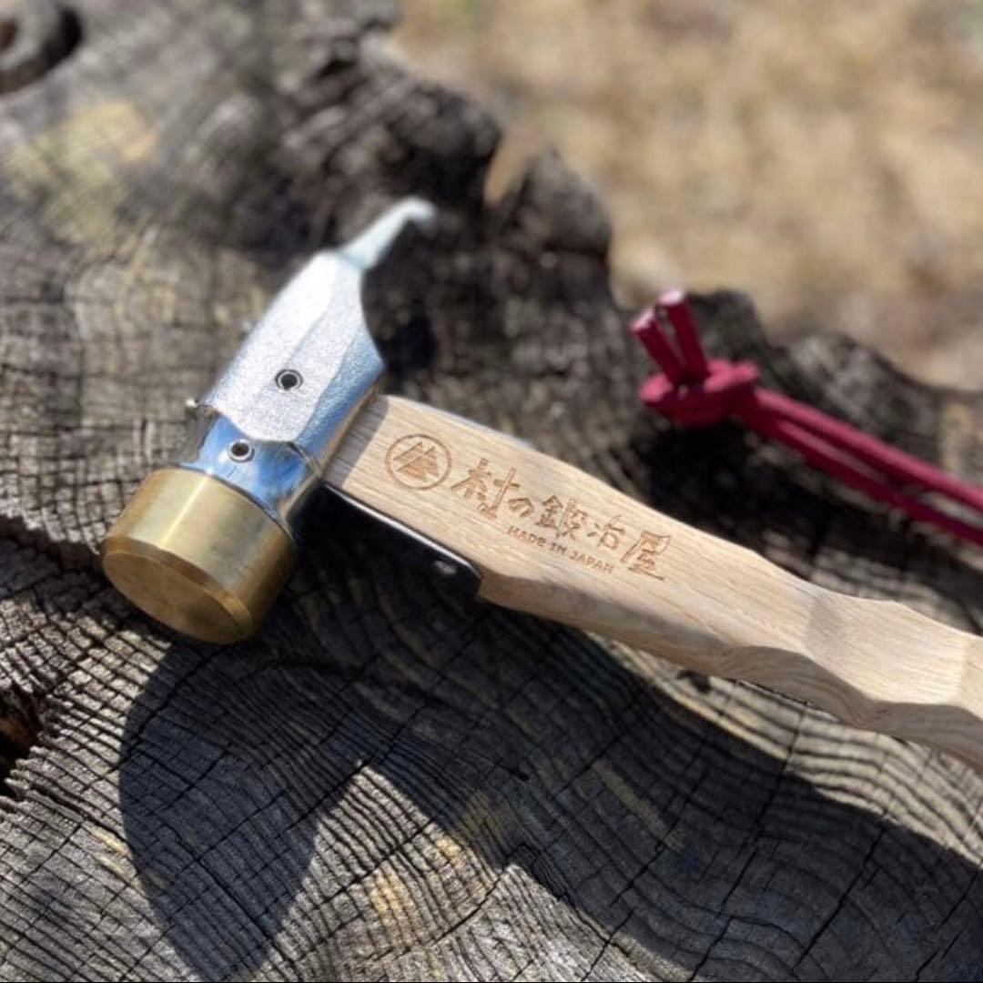 村の鍛冶屋 クロームメッキ 真鍮 ペグハンマー 名栗加工 無骨 キャンプ