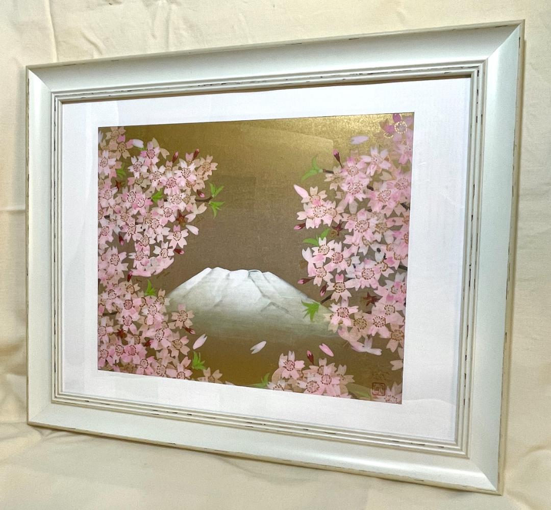 【新品】中島千波 『春霞』風景画　ポスター 複製画　額付　日本画 　桜