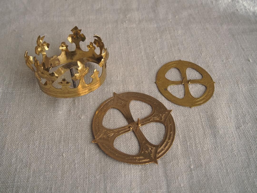 聖人像の王冠 光輪 3点 聖母マリア像 クラウン カトリック彫像用/K378