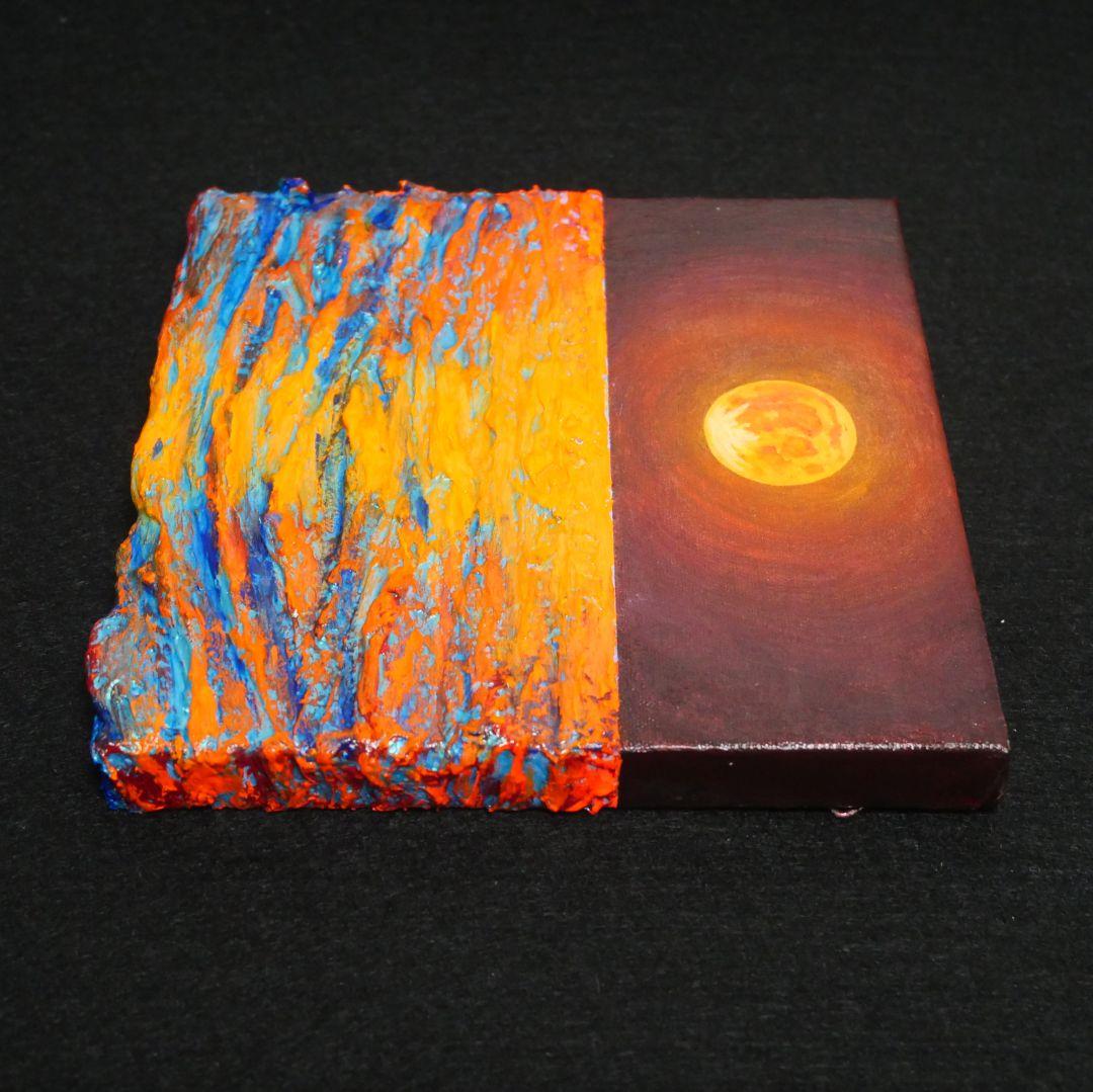 油絵 アートパネル【オレンジの月】