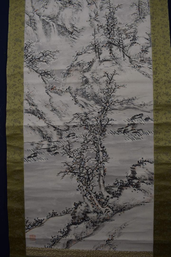 【真作】手島呉東/山村雪景図/雪景山水図/山村抱雪/掛軸☆宝船☆Y-253　JM