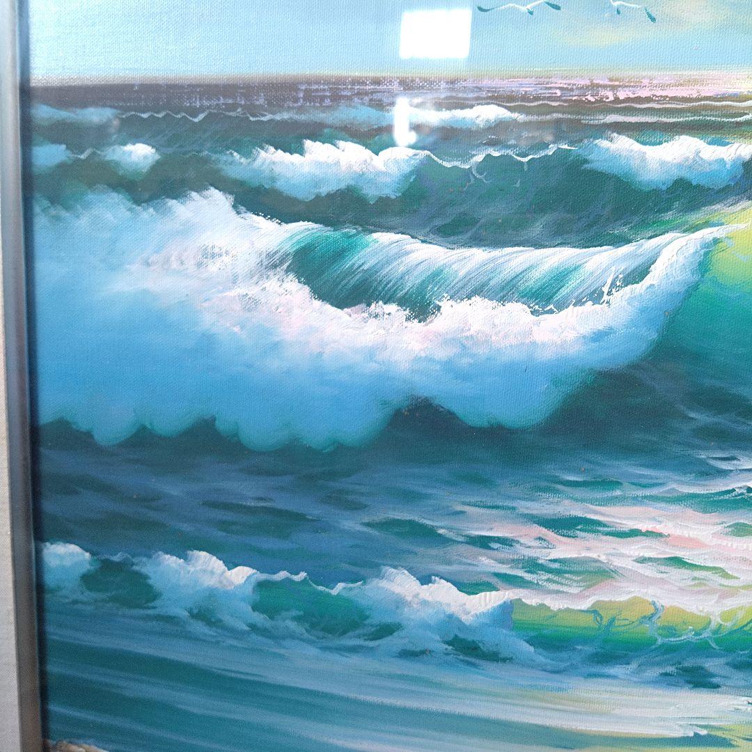 《値下げOK》真作 千葉弘道「朝やけの海」油彩 F20号 大型肉筆画 額装