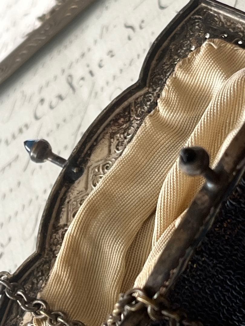 アンティークフランス小さなパースケースワイヤーメッシュ鞄ビスクドール小物