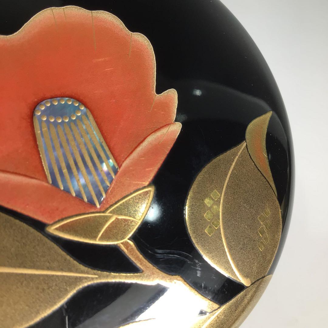 Ｎ３３５　棗　『一后一兆作』『而妙斎(千宗左)書付』『椿蒔絵』『平棗』　共箱