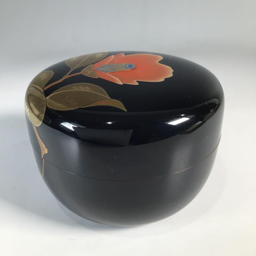 Ｎ３３５　棗　『一后一兆作』『而妙斎(千宗左)書付』『椿蒔絵』『平棗』　共箱