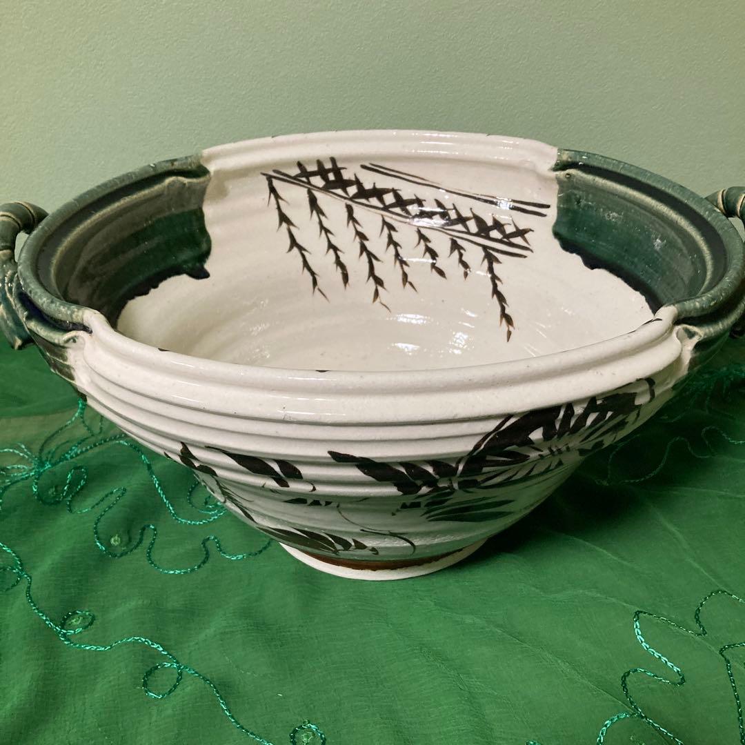 織部両手鉢　水盤　御手水　つくばい　メダカ鉢　睡蓮鉢